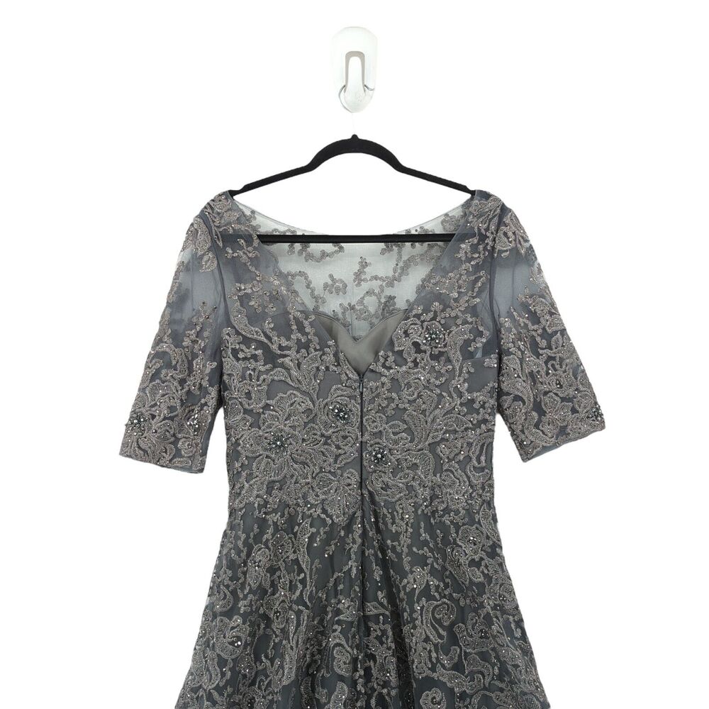 Montage Mon Cheri Women 8 Gown Charcoal Gray 219976 Evening Lace Mother of Bride - Picture 8 of 10